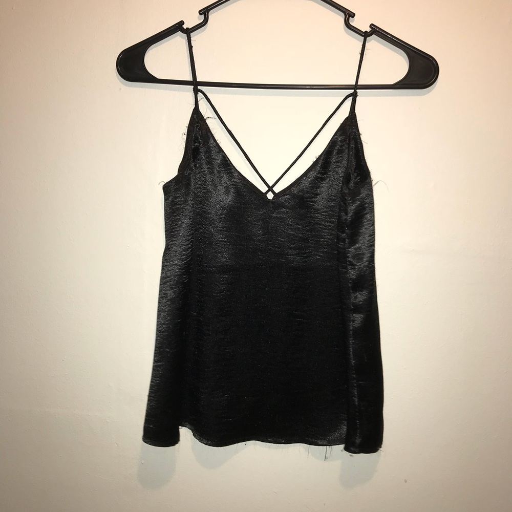 Black satin spaghetti strap top